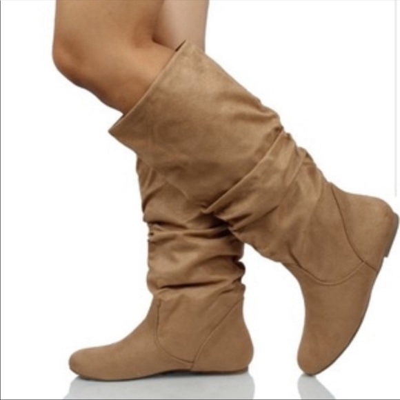 Boho Tan Knee High Slouchy Flat Boots - Picture 5 of 6